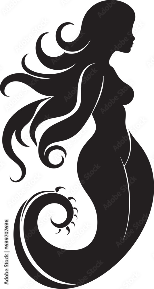 Whispering Waves Mermaid Logo Iconography Aquatic Aura Black Vector Mermaid Symbol