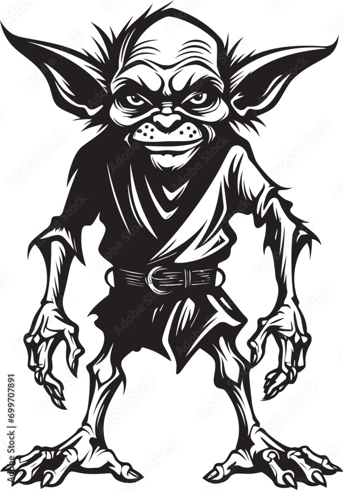 Fototapeta premium Wee Whimsy Black Goblin Icon Design Micro Mayhem Cartoon Goblin Logo