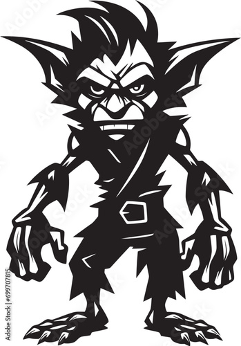 Miniature Menace Cartoon Midget Logo Wee Wonders Black Goblin Vector Symbol