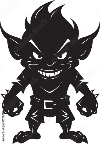 Wee Whimsy Black Goblin Logo Icon Micro Mayhem Cartoon Goblin Vector