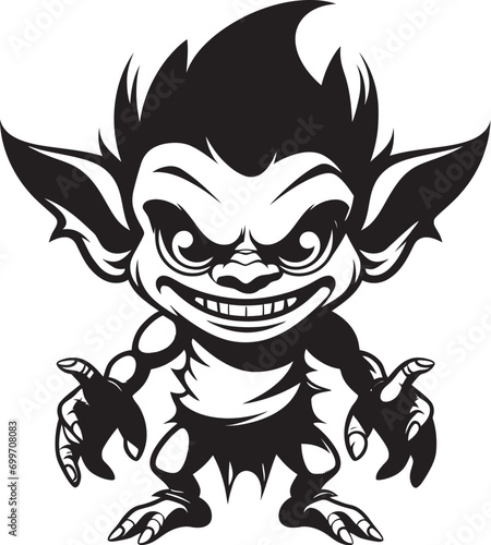 Pocket Sized Prankster Black Emblematic Tiny Troublemaker Goblin Logo Icon