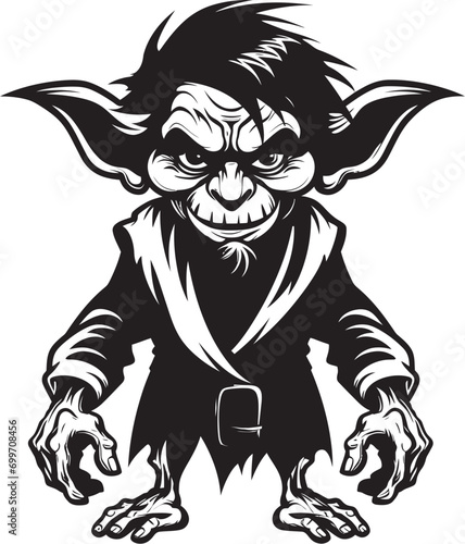 Wee Whimsy Black Goblin Logo Icon Micro Mayhem Cartoon Goblin Vector