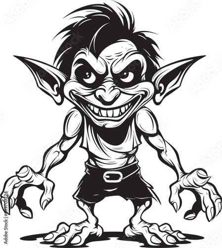 Lilliputian Laughter Goblin Logo Vector Impish Imprints Black Midget Goblin Icon © BABBAN