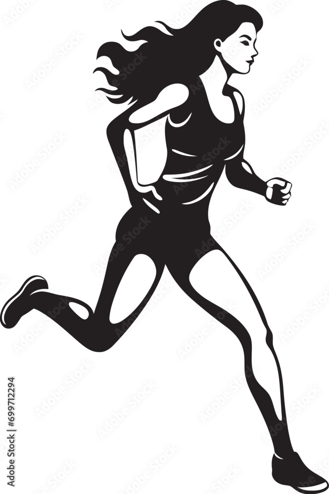 Athletic Performance Vector Logo of Running Woman Chic Speed Black Vector Running Woman Icon