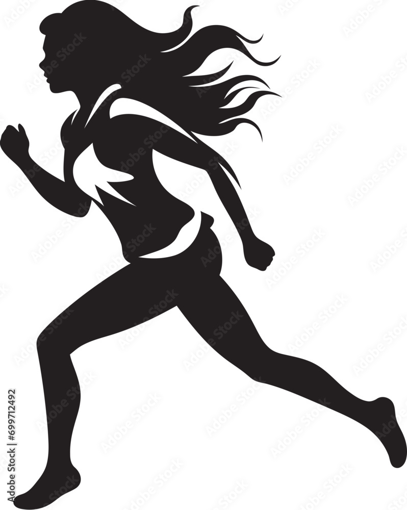Elegant Pace Vector Icon of a Black Woman Running Empowered Strides Black Vector Logo for Running Woman