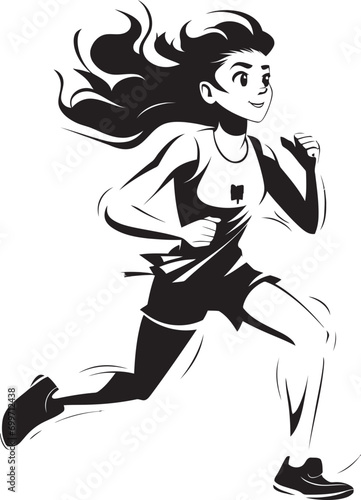 Sleek Performance Womans Black Vector Running Logo Bold Femininity Black Vector Icon for Running Woman