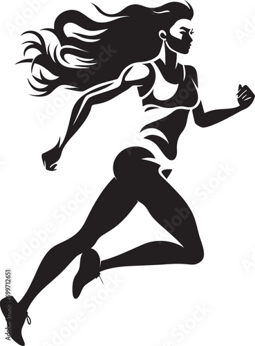Bold Flow Black Vector Icon for Running Female Athletic Momentum Womans Vector Logo in Black for Running
