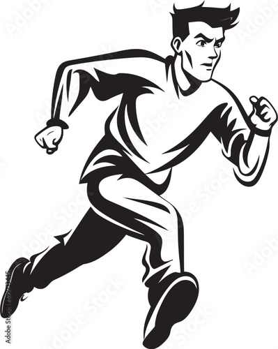 Swift Flow Running Mans Black Logo Quick Stride Black Vector Icon of Male Runner © BABBAN