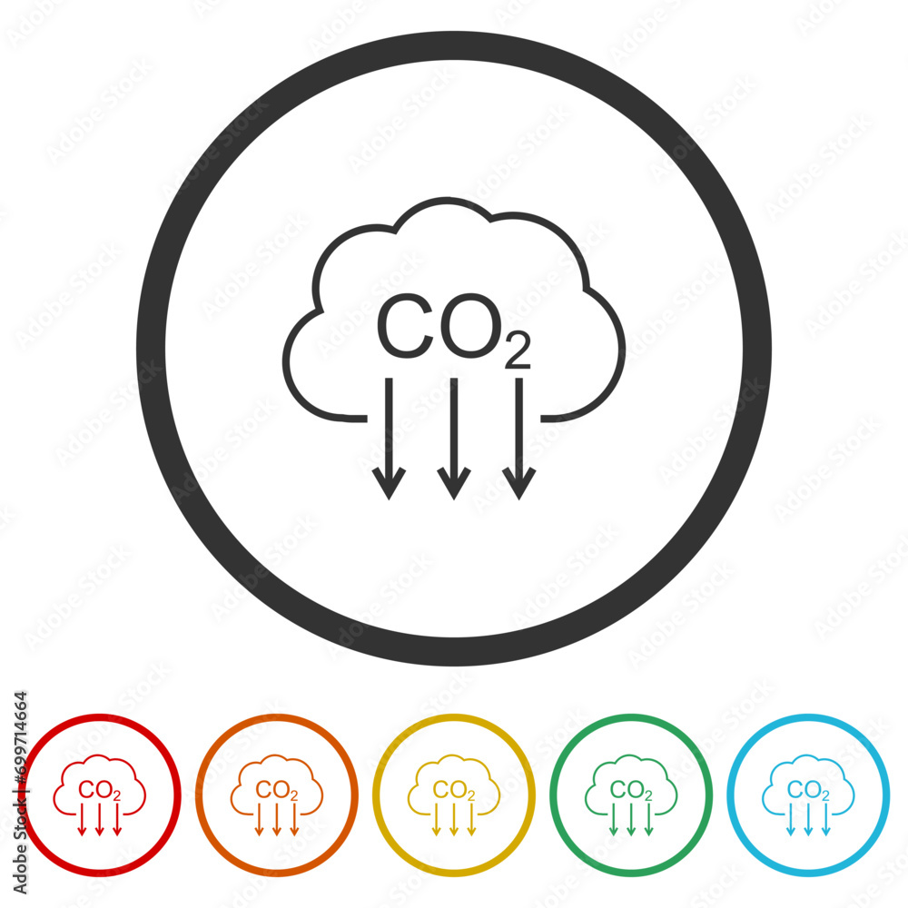 CO2 emissions icon. Set icons in color circle buttons CO2 emissions icon. Set icons in color circle buttons