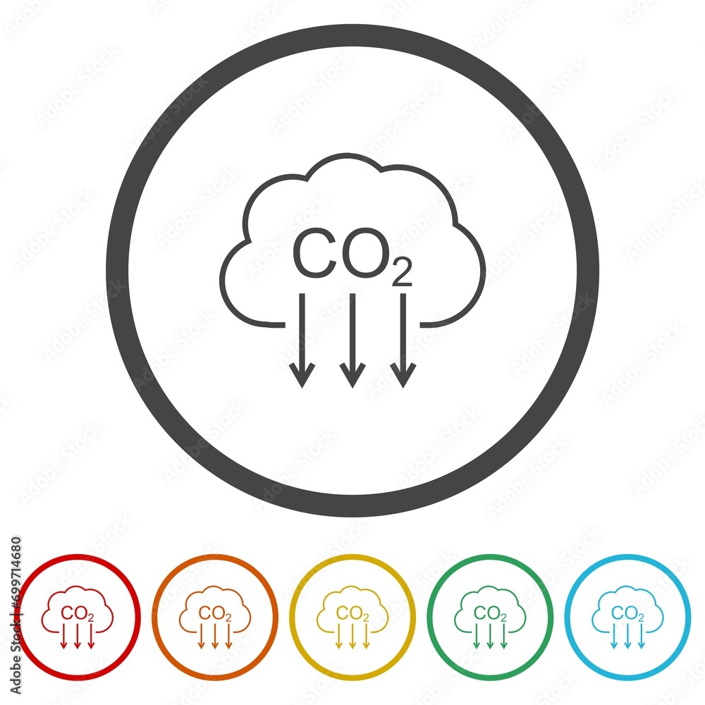 CO2 emissions icon. Set icons in color circle buttons CO2 emissions icon. Set icons in color circle buttons