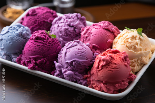 Wallpaper Mural Assorted colorful fruit ice cream scoops in tray Torontodigital.ca