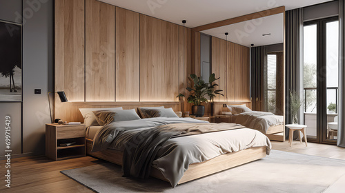 3D rendering Bedroom Concept: A Stylish and Inviting Space for Modern Living and Relaxation, with Contemporary Design Elements, modern Ambiance, and Superior Comfortable interior design © Nuchjara