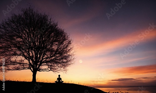 silhouette of a person sitting on a tree
