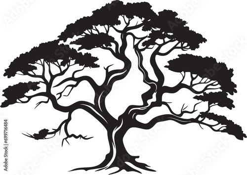 Iconic Canopy Tree Black Vector Emblem Sylvan Silhouette Black Vector Tree Design