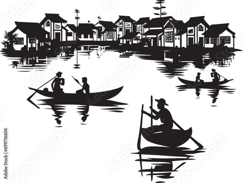 Riverfront Reverie Vintage Town Mark Retro Riverbanks Black Vector Logo