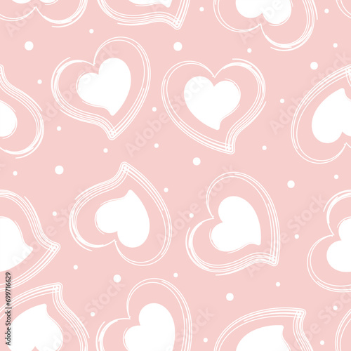 Romantic seamless pattern with hand drawn hearts on pink background. Valentines day background. design for scrapbooking, Fashion, cards, paper goods, background, wallpaper, wrapping, fabric and more