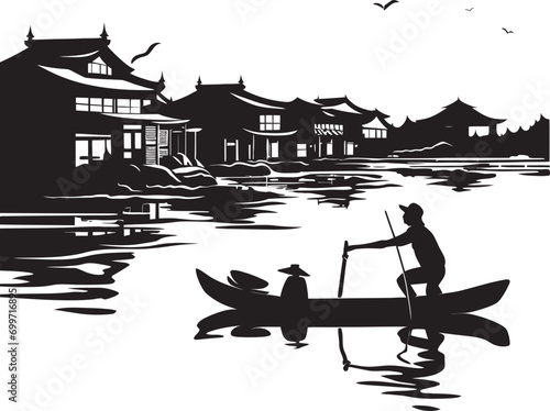 Riverside Reverie Black Vector Design Vintage Town Overture Town Black Vector Symbol