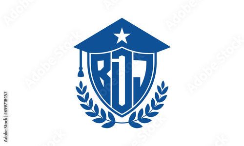 BDJ three letter iconic academic logo design vector template. monogram, abstract, school, college, university, graduation cap symbol logo, shield, model, institute, educational, coaching canter, tech photo