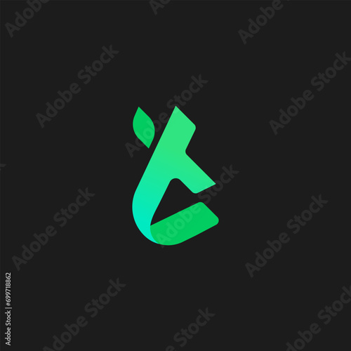 Letter t green leaf icon logo design vector