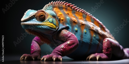 colorful chameleon - closeup side view