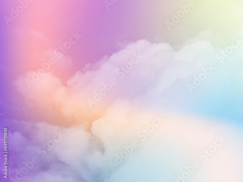 beauty sweet pastel purple and orange colorful with fluffy clouds on sky. multi color rainbow image. abstract fantasy growing light