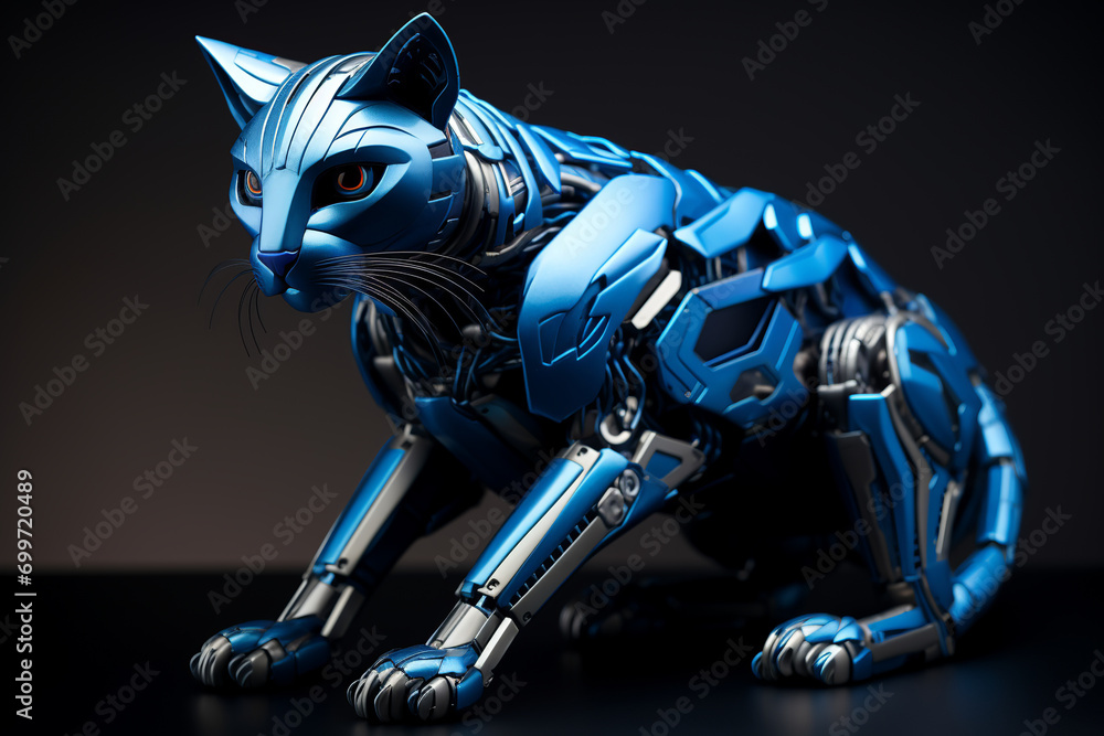 Portrait of a white and blue cybernetic cat, close up Portrait of a white and blue cybernetic cat, close up