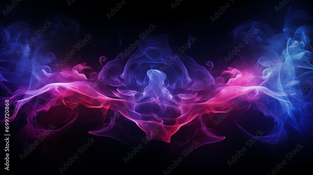 Colorful rainbow smoke banner on dark background. Soft magical glow abstract scene. 