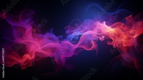 Colorful rainbow smoke banner on dark background. Soft magical glow abstract scene.  photo