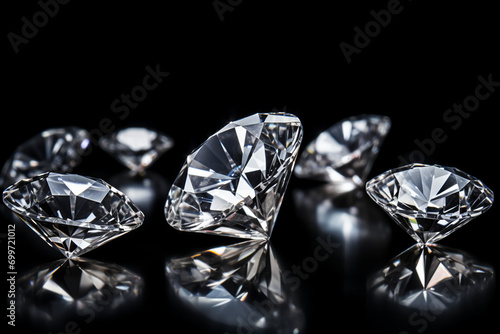 Precious diamond crystals on black background