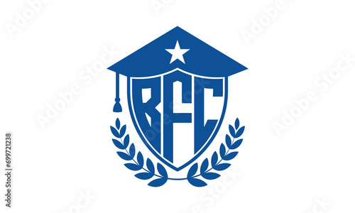 BFC three letter iconic academic logo design vector template. monogram, abstract, school, college, university, graduation cap symbol logo, shield, model, institute, educational, coaching canter, tech photo