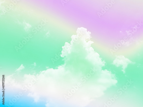 beauty sweet pastel green and purple colorful with fluffy clouds on sky. multi color rainbow image. abstract fantasy growing light
