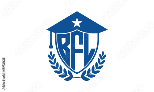 BFL three letter iconic academic logo design vector template. monogram, abstract, school, college, university, graduation cap symbol logo, shield, model, institute, educational, coaching canter, tech
