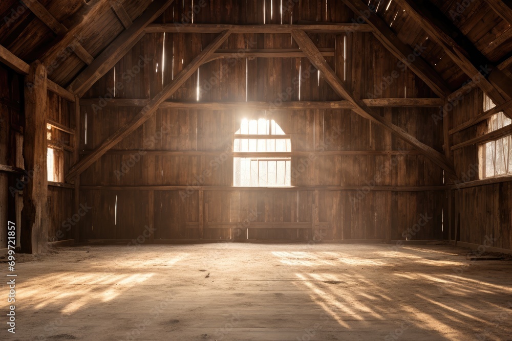 indoor view of an old wooden barn
