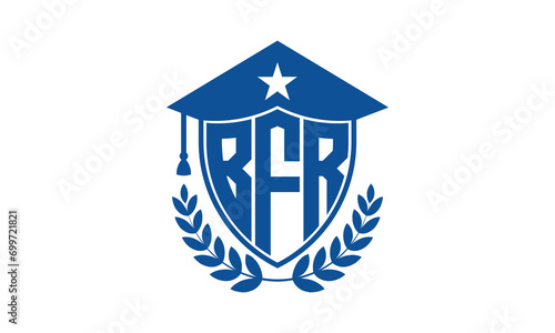 BFR three letter iconic academic logo design vector template. monogram, abstract, school, college, university, graduation cap symbol logo, shield, model, institute, educational, coaching canter, tech photo