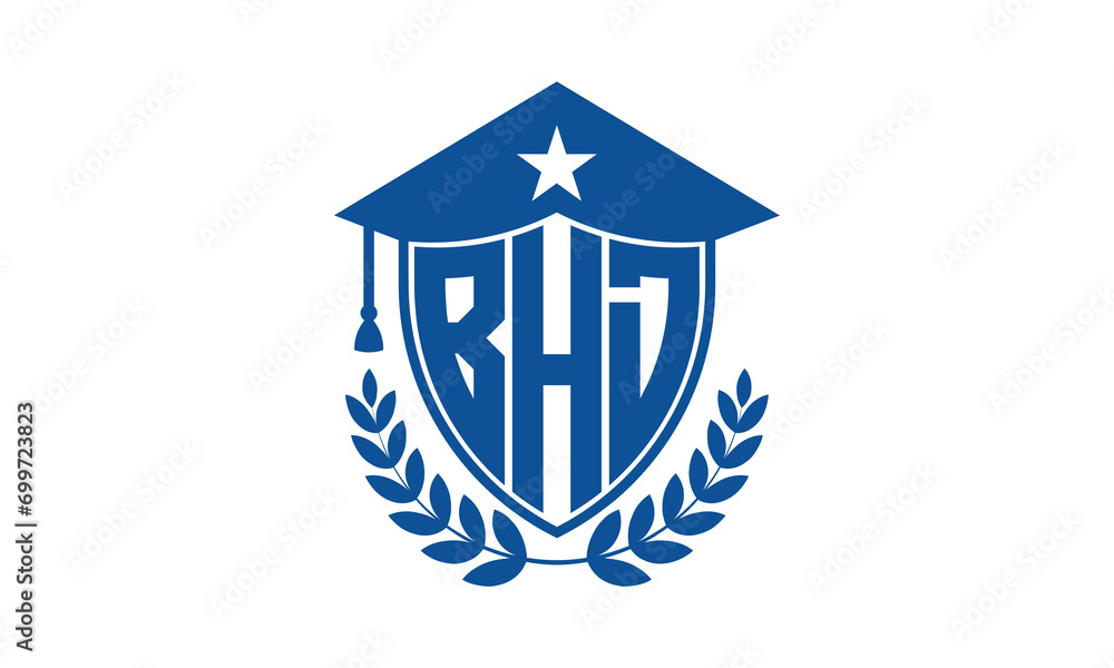 BHD three letter iconic academic logo design vector template. monogram, abstract, school, college, university, graduation cap symbol logo, shield, model, institute, educational, coaching canter, tech