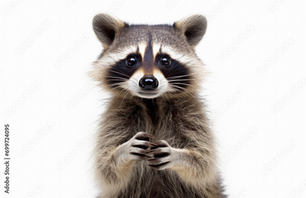 Funny raccoon portrait on a white background