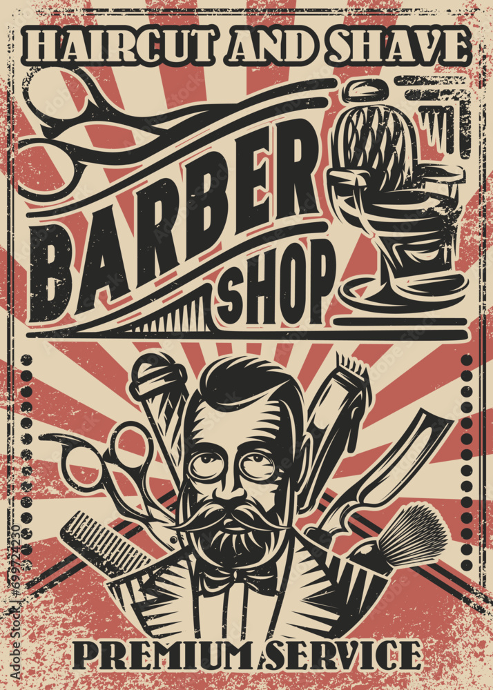 Hairdresser shop poster template. Design element forfor advertising flyer design. Vector illustration