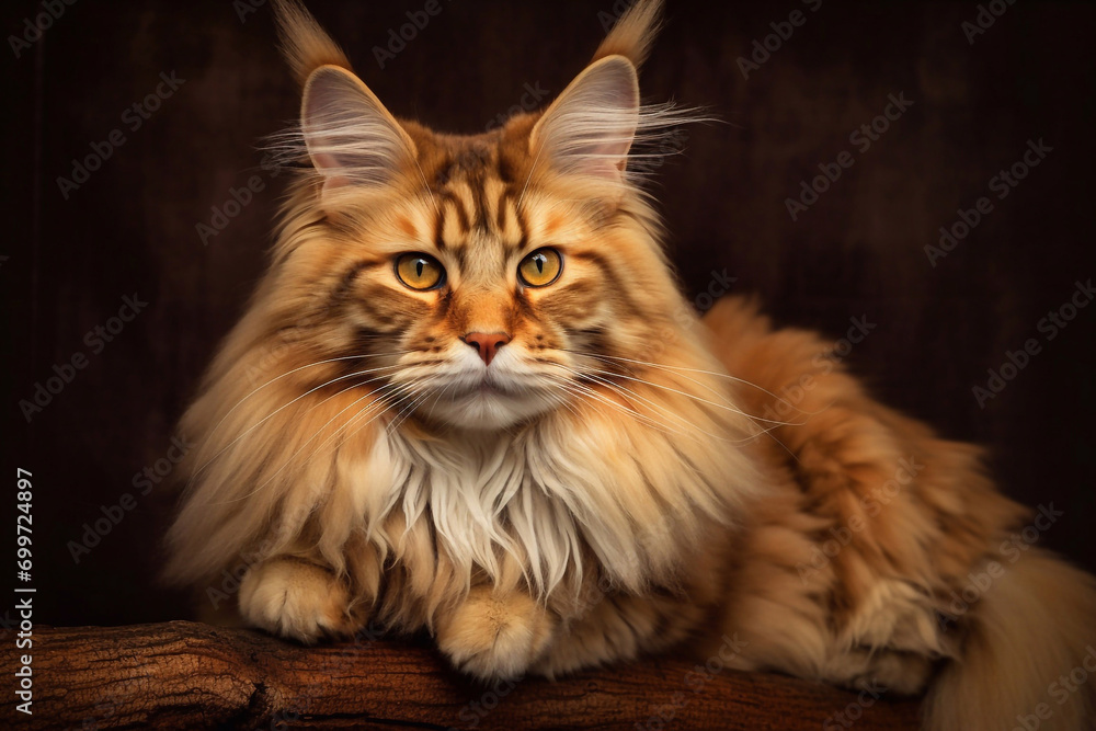 Maine Coon the cat. A well-groomed pet cat.