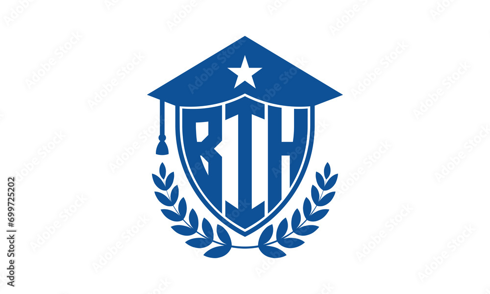 BIH three letter iconic academic logo design vector template. monogram, abstract, school, college, university, graduation cap symbol logo, shield, model, institute, educational, coaching canter, tech BIH three letter iconic academic logo design vector template. monogram, abstract, school, college, university, graduation cap symbol logo, shield, model, institute, educational, coaching canter, tech