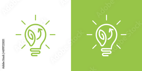 Ecological concept of light bulb with upward arrow. vector combination of bulb, leaf and upward growth arrow