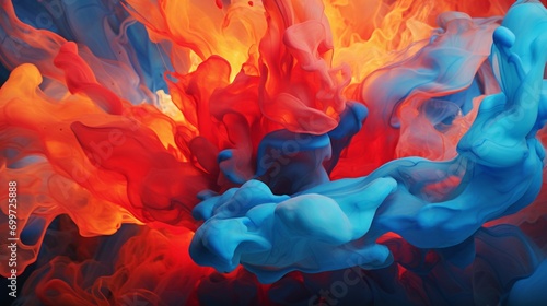 the dynamic interplay of fiery red and calming blue tones, beautifully merged in fluid patterns, creating a mesmerizing and visually captivating background that exudes energy and serenity.