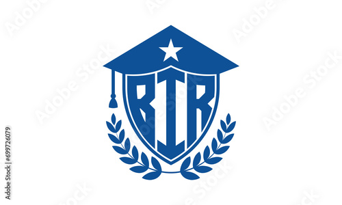 BIR three letter iconic academic logo design vector template. monogram, abstract, school, college, university, graduation cap symbol logo, shield, model, institute, educational, coaching canter, tech