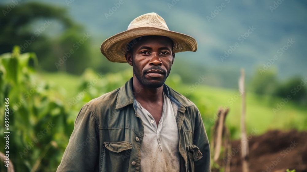  African Farmer stand in the green farm 