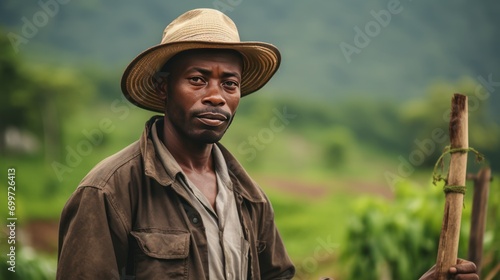 African Farmer stand in the green farm 