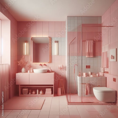  minimal tiles modern bathroom  minimal small bathroom  pink