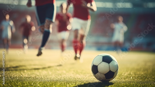 Cropped image of running soccer, football player at stadium during football match. © CStock