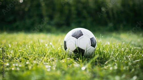 soccer ball in goal net with green grass  © CStock