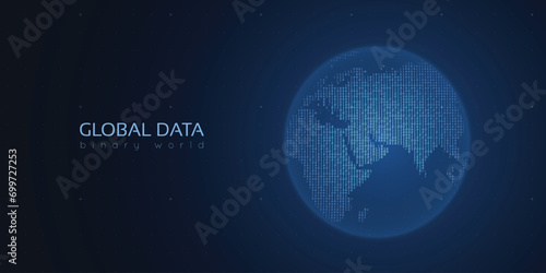 Binary planet Earth. Big data global analytics. Worldwide data connection.