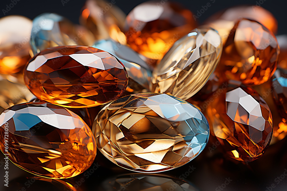 Precious orange topaz crystals on black background Precious orange topaz crystals on black background