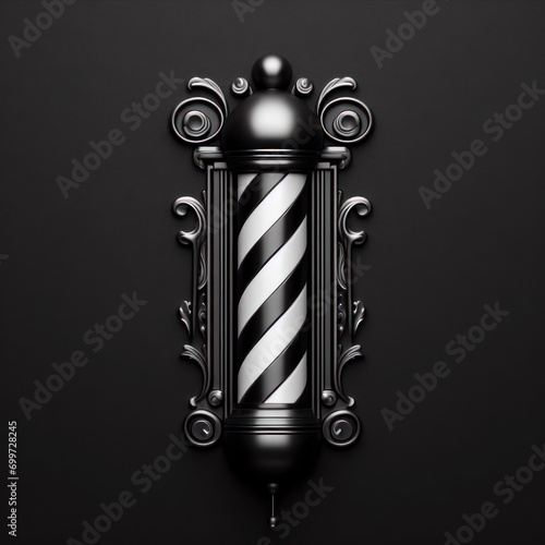 classic barber pole on solid black background photo. ai generative